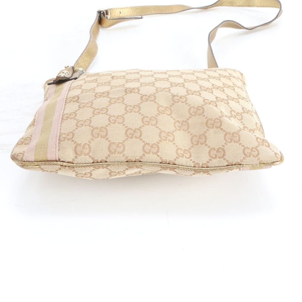 Gucci GG Canvas Leather Shoulder Bag Crossbody Hand Tote Gold — view 6