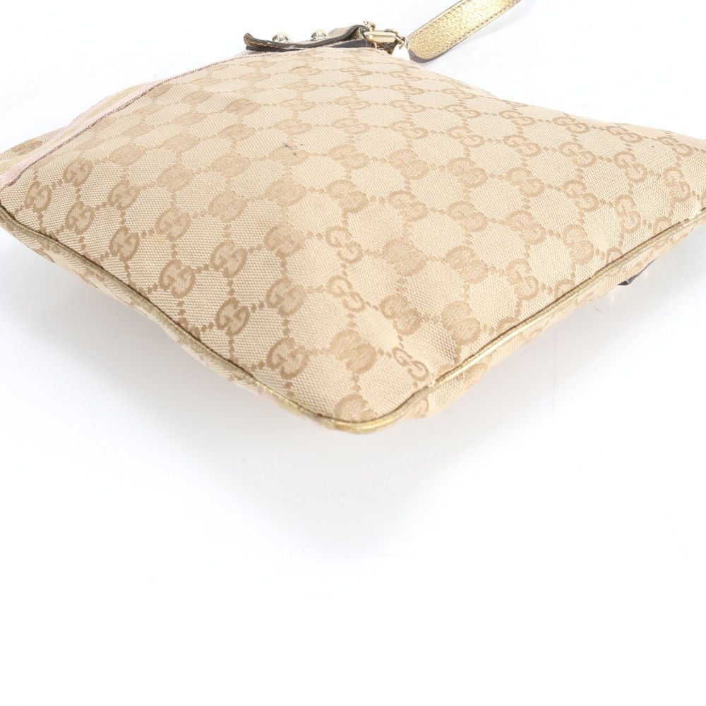 Gucci GG Canvas Leather Shoulder Bag Crossbody Hand Tote Gold — view 5