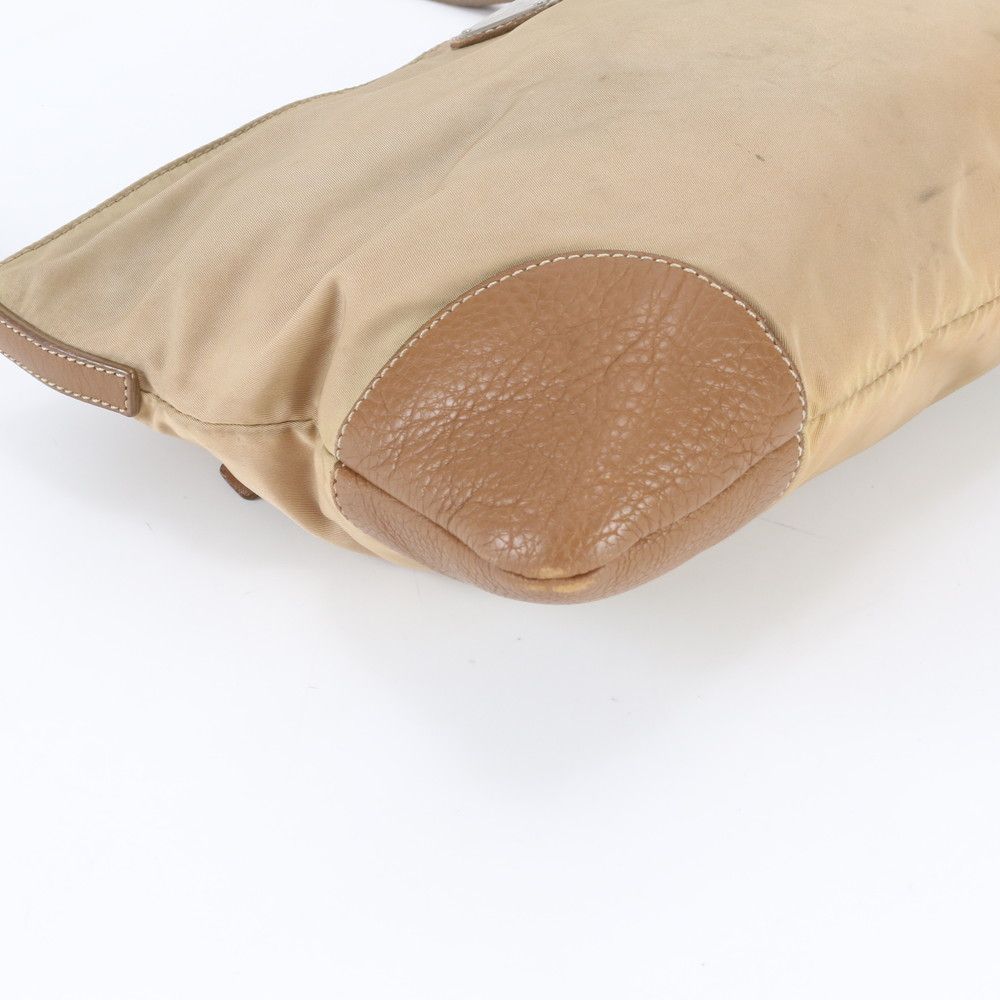 Prada Tessuto Nylon Triangle Logo Leather Shoulder Bag Crossbody Beige — view 4