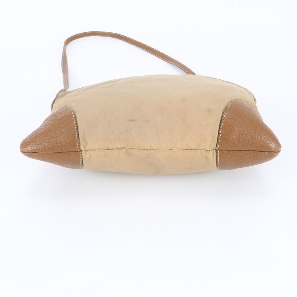 Prada Tessuto Nylon Triangle Logo Leather Shoulder Bag Crossbody Beige — view 6