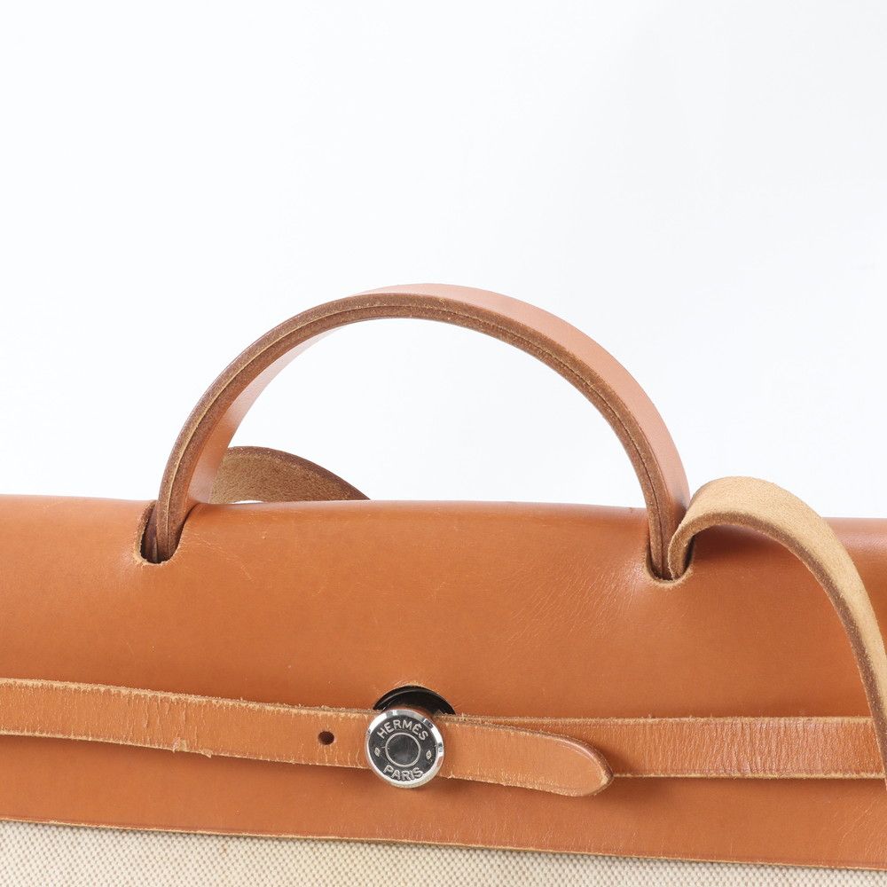 Hermes Herbag MM Leather Toile Ash 2-Way Shoulder Bag Business Tote — view 3