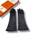 Hermes Gloves Leather Black 6.5