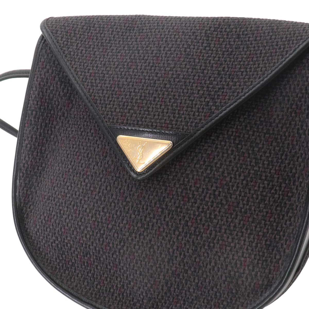Saint Laurent Shoulder Bag Leather Gray Black Gold Vintage — view 9