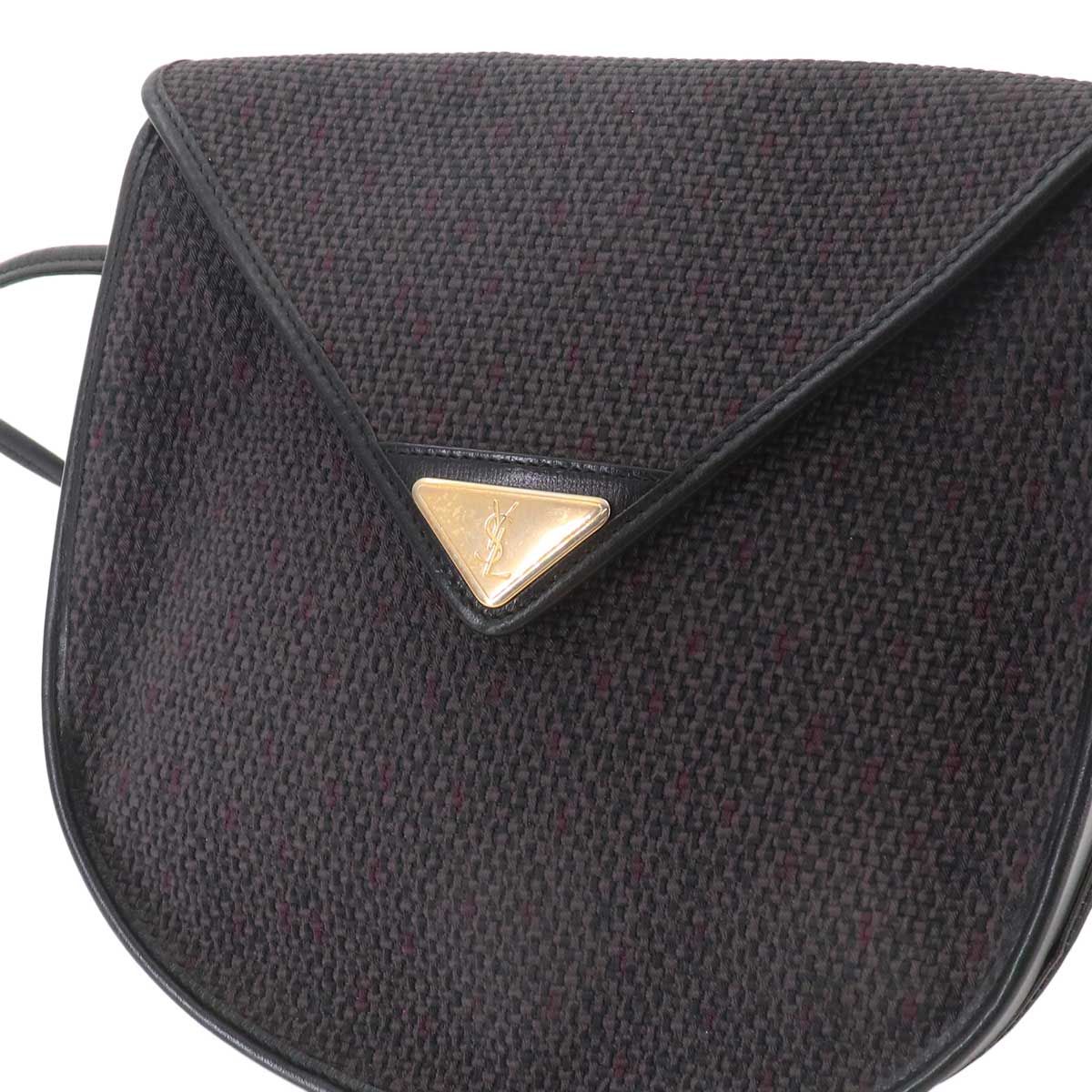 Saint Laurent Shoulder Bag Leather Gray Black Gold Vintage — view 9