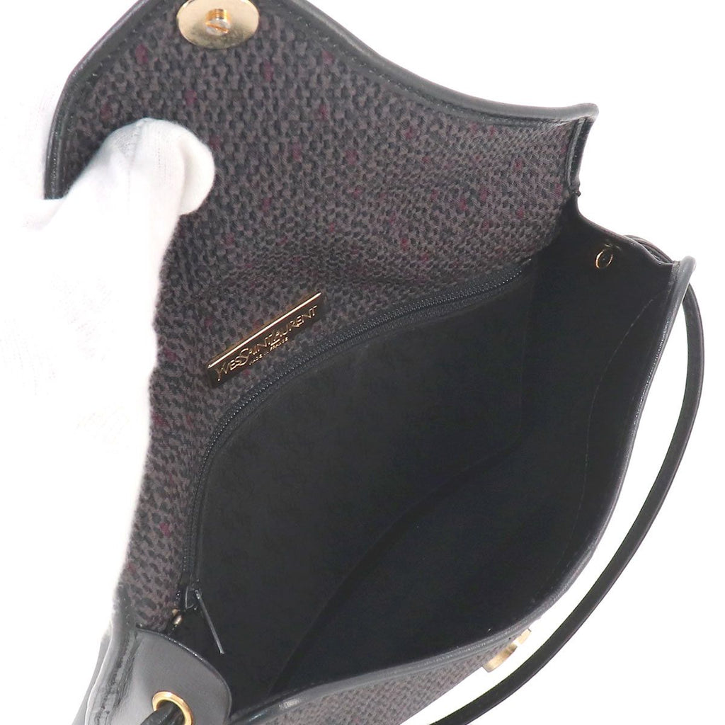 Saint Laurent Shoulder Bag Leather Gray Black Gold Vintage — view 7