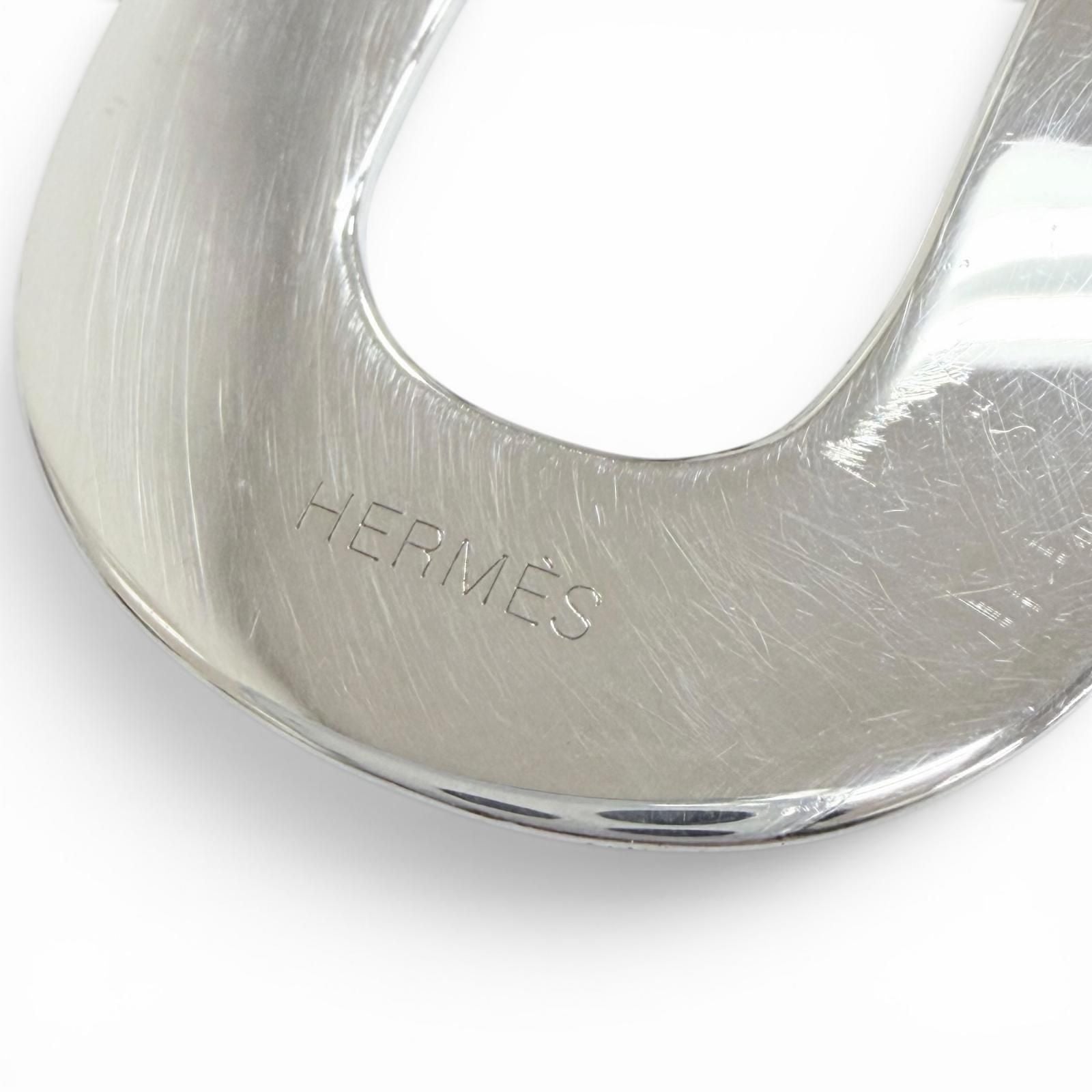 Hermes Touareg Pendant Leather Oval Necklace Silver — view 6