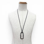 Hermes Touareg Pendant Leather Oval Necklace Silver — view 2