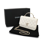 Chanel Quilted 2-Way Hand Chain Wallet Lambskin White Gold Shoulder — view 2