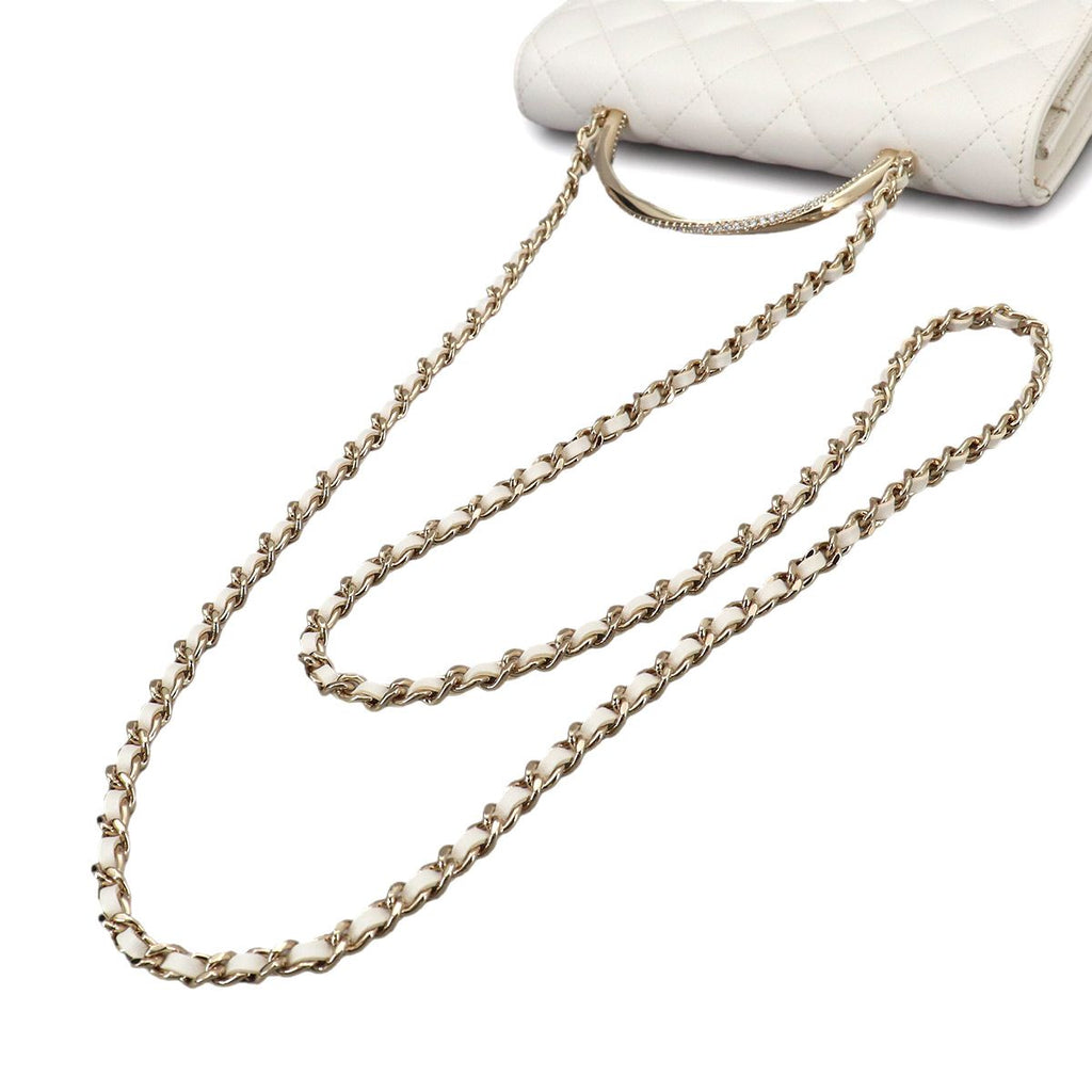 Chanel Quilted 2-Way Hand Chain Wallet Lambskin White Gold Shoulder — view 6