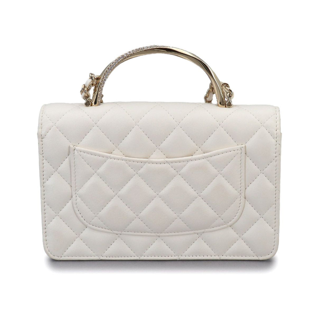 Chanel Quilted 2-Way Hand Chain Wallet Lambskin White Gold Shoulder — view 3