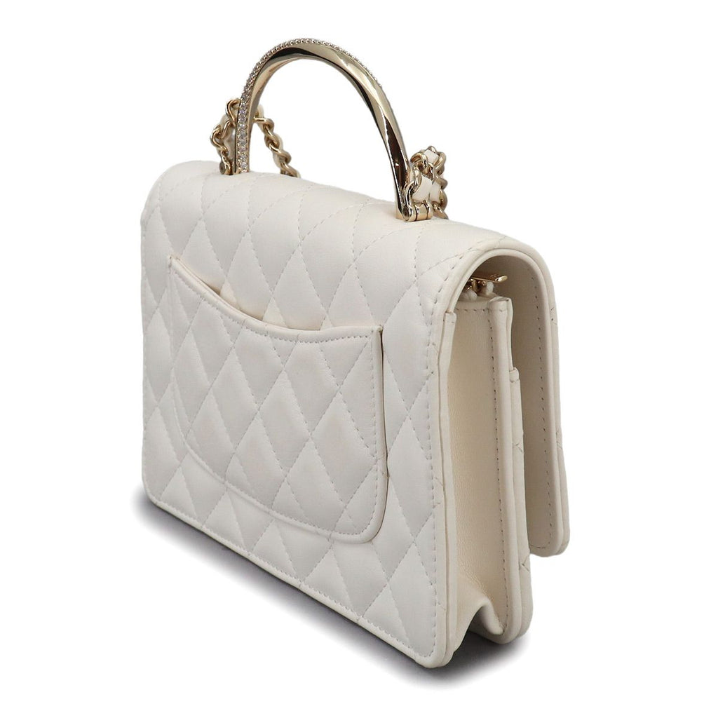 Chanel Quilted 2-Way Hand Chain Wallet Lambskin White Gold Shoulder — view 4