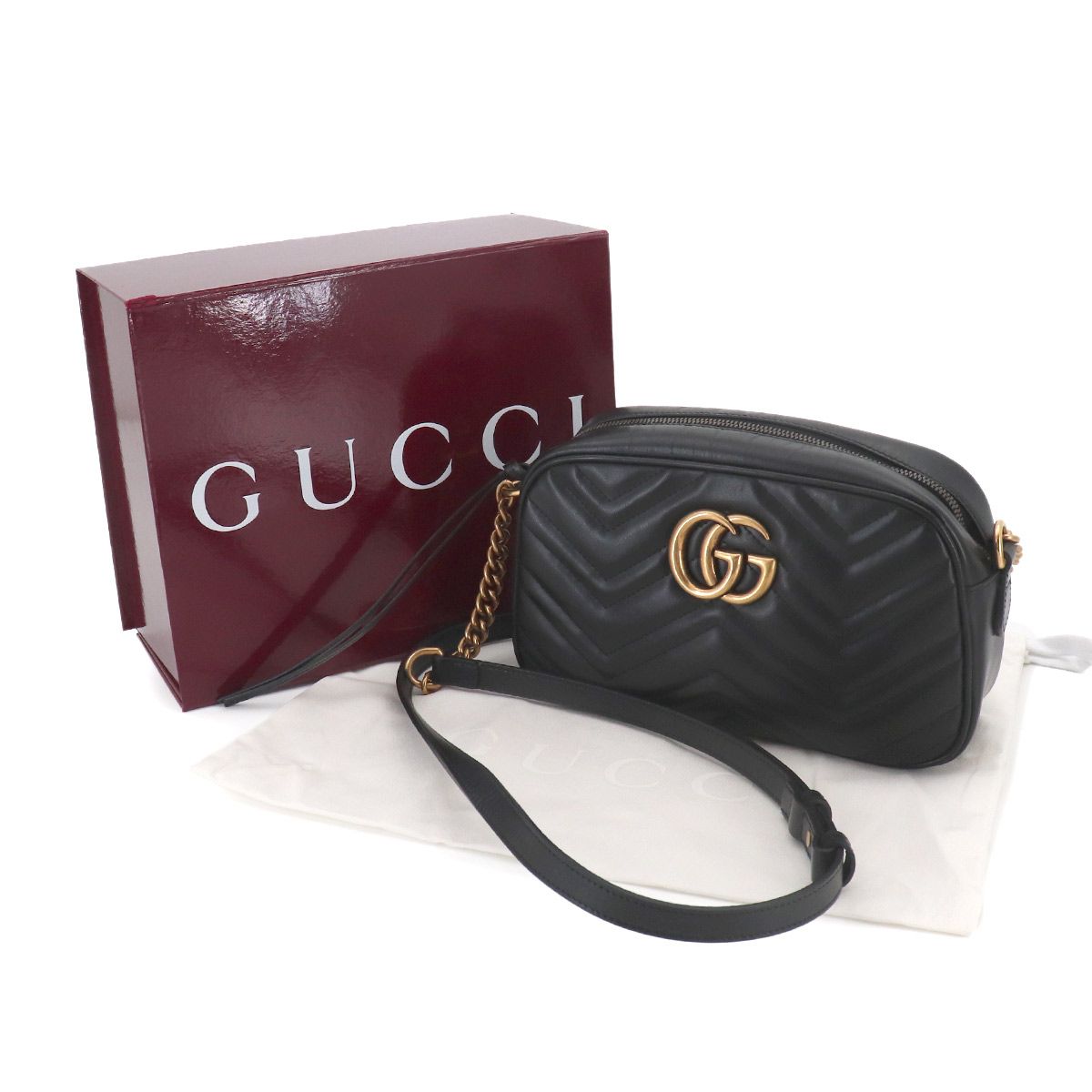 Gucci GG Marmont Chain Shoulder Bag Leather Black — view 2