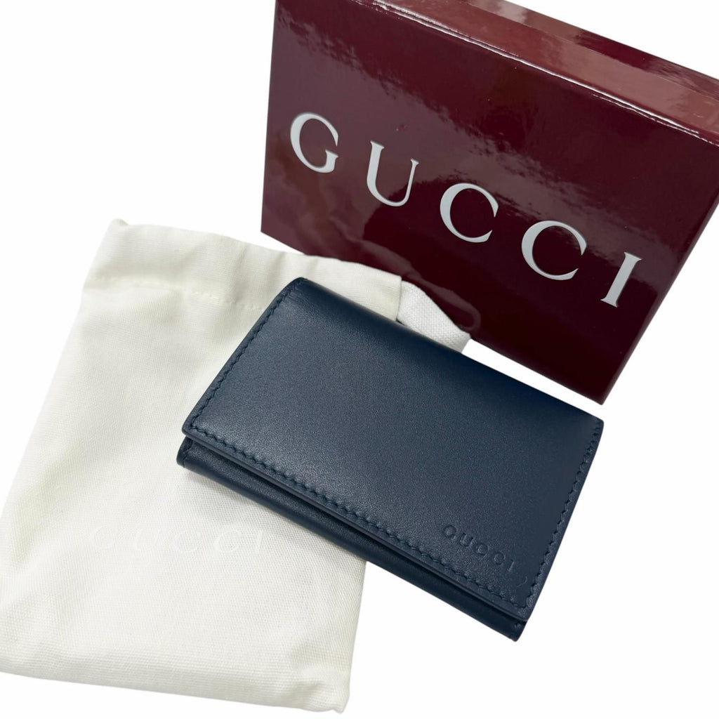 Gucci Leather Inside GG Logo All Over Pattern Card Case Business Holder Navy — view 2