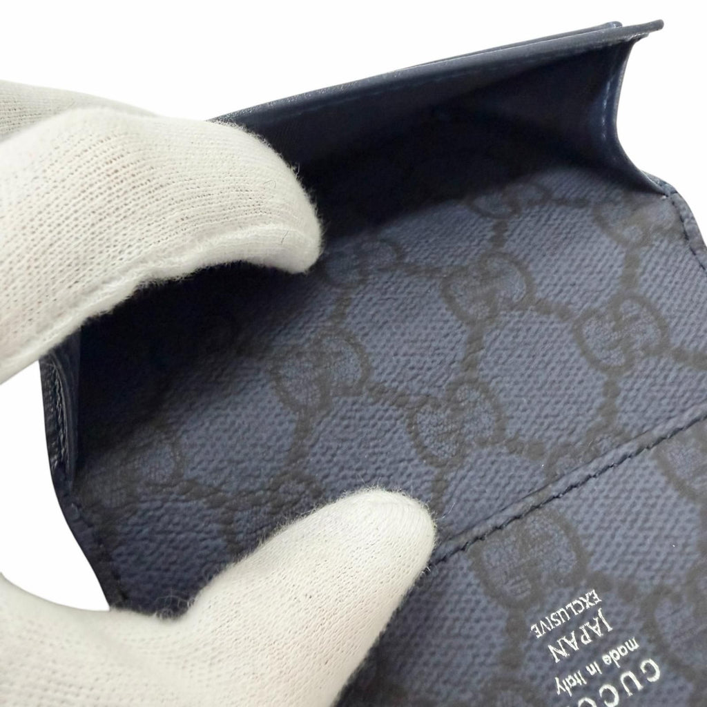 Gucci Leather Inside GG Logo All Over Pattern Card Case Business Holder Navy — view 4
