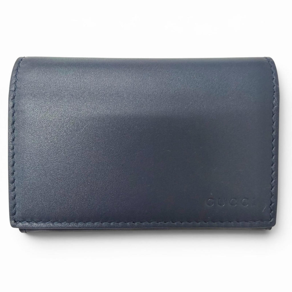 Gucci Leather Inside GG Logo All Over Pattern Card Case Business Holder Navy