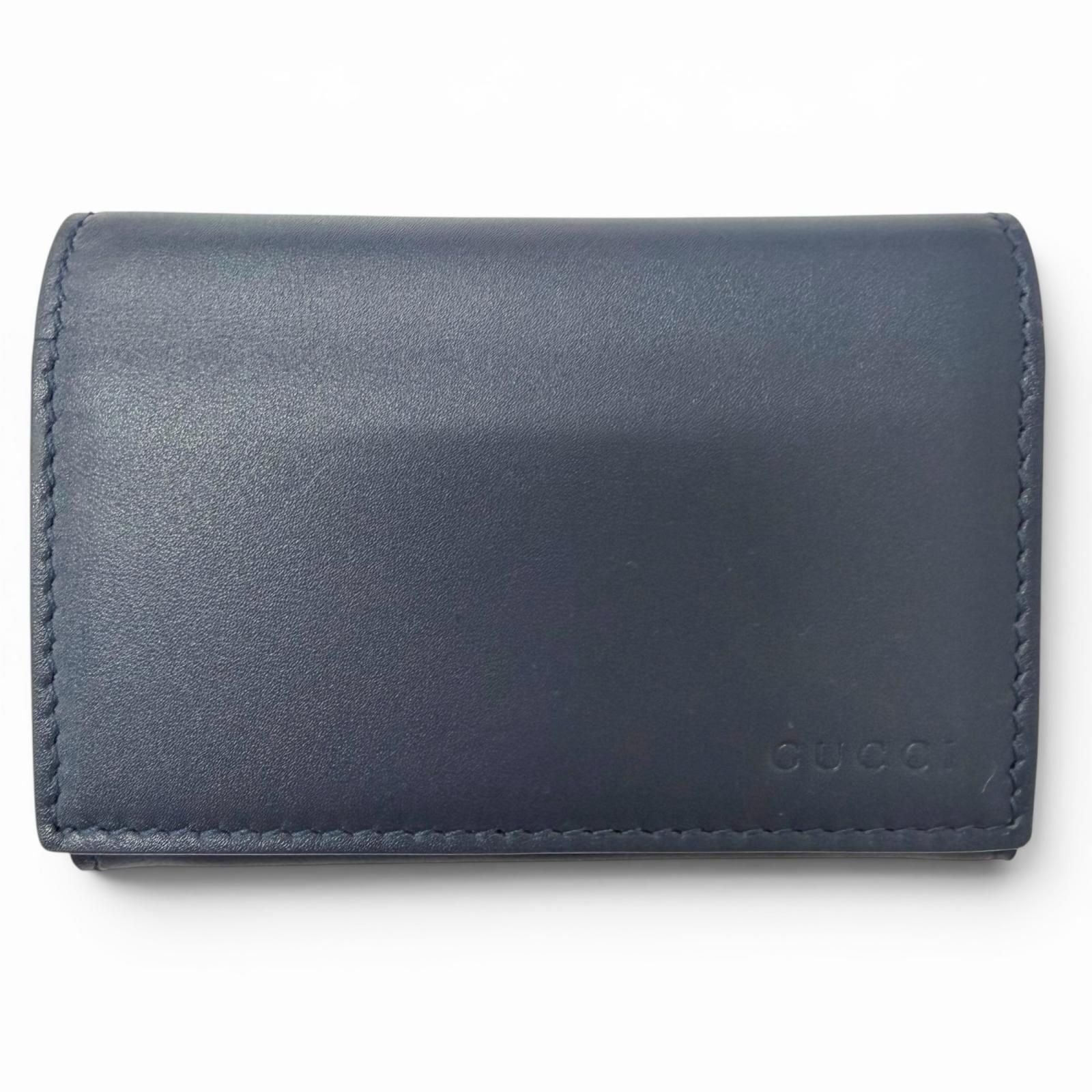 Gucci Leather Inside GG Logo All Over Pattern Card Case Business Holder Navy