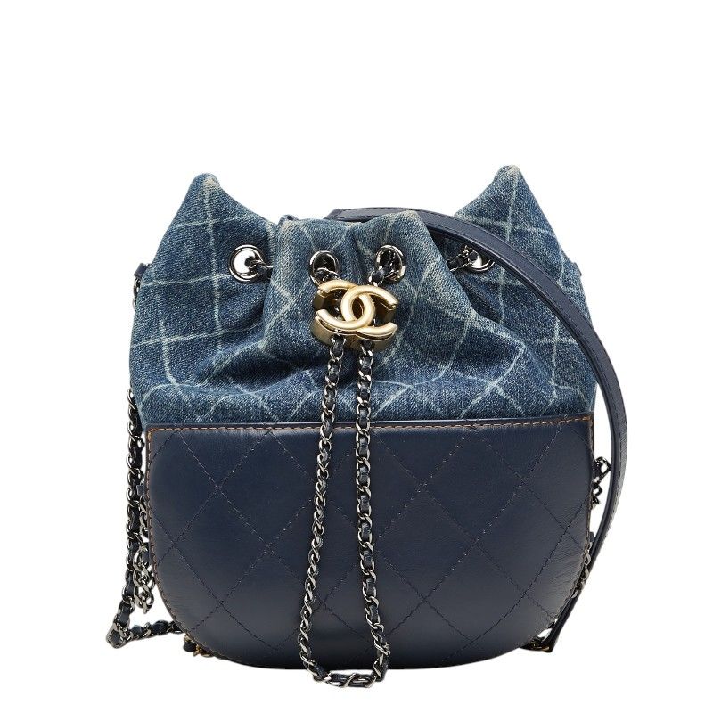 Chanel CC Logo Gabriel de Crossbody Chain Shoulder Bag Bucket Drawstring Blue