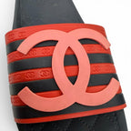 Chanel CC Logo Border Pattern Rubber Slides Sandals Red Navy — view 8