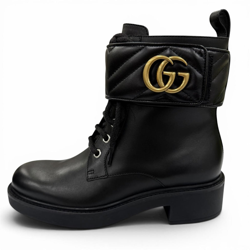 Gucci GG Marmont Leather Short Boots Black Gold 35 Boxes — view 5