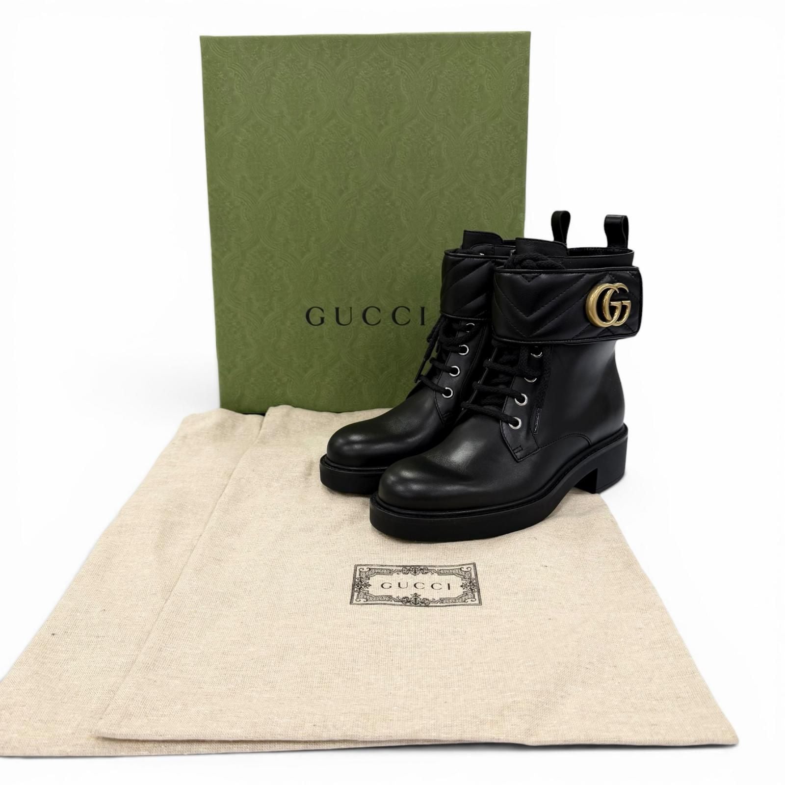 Gucci GG Marmont Leather Short Boots Black Gold 35 Boxes — view 2