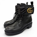 Gucci GG Marmont Leather Short Boots Black Gold 35 Boxes