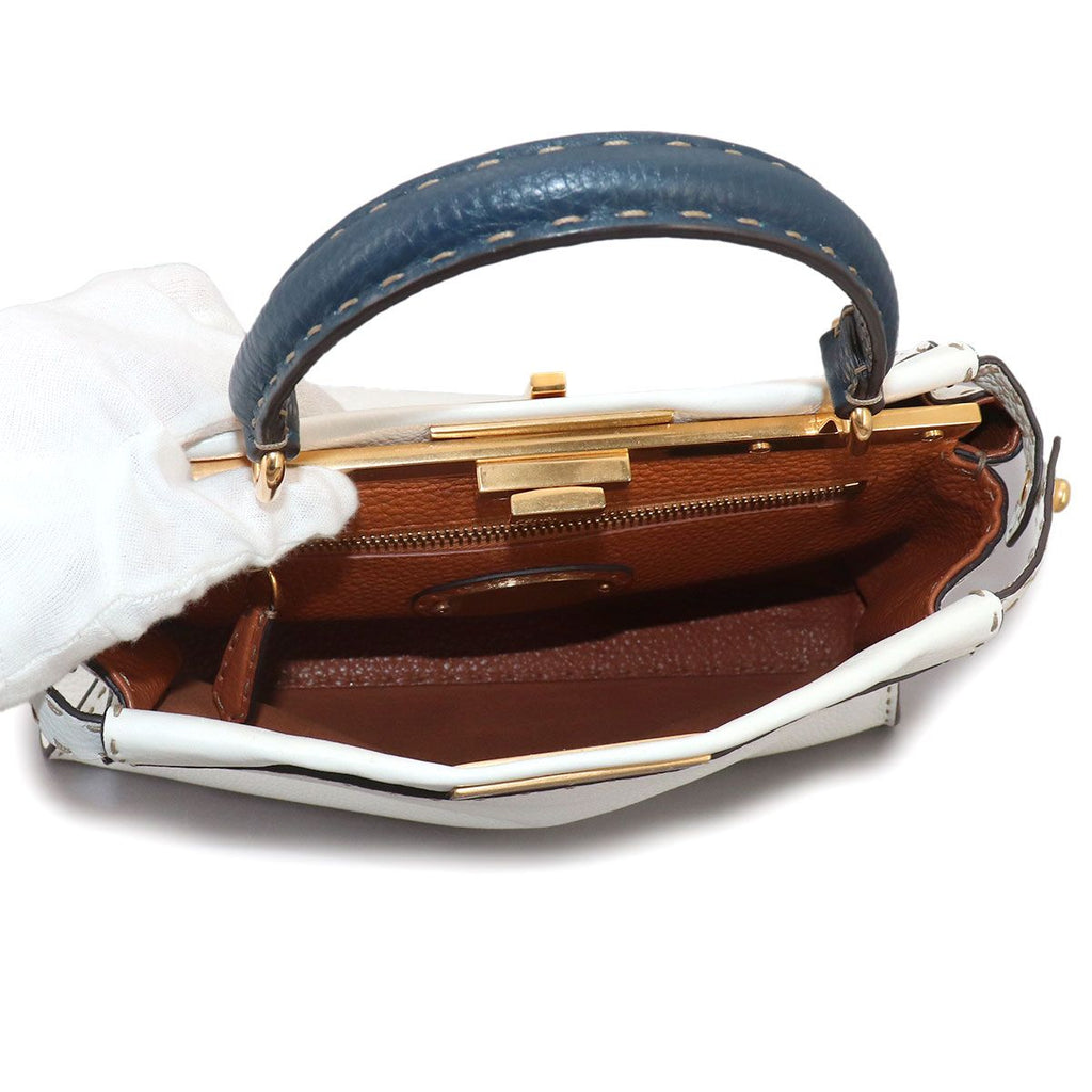 Fendi Selleria Peekaboo Regular 2-Way Bag Leather White Navy — view 6