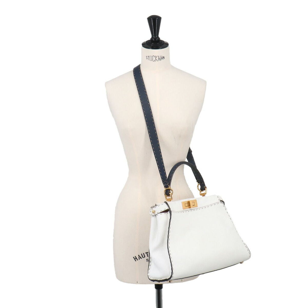 Fendi Selleria Peekaboo Regular 2-Way Bag Leather White Navy — view 9