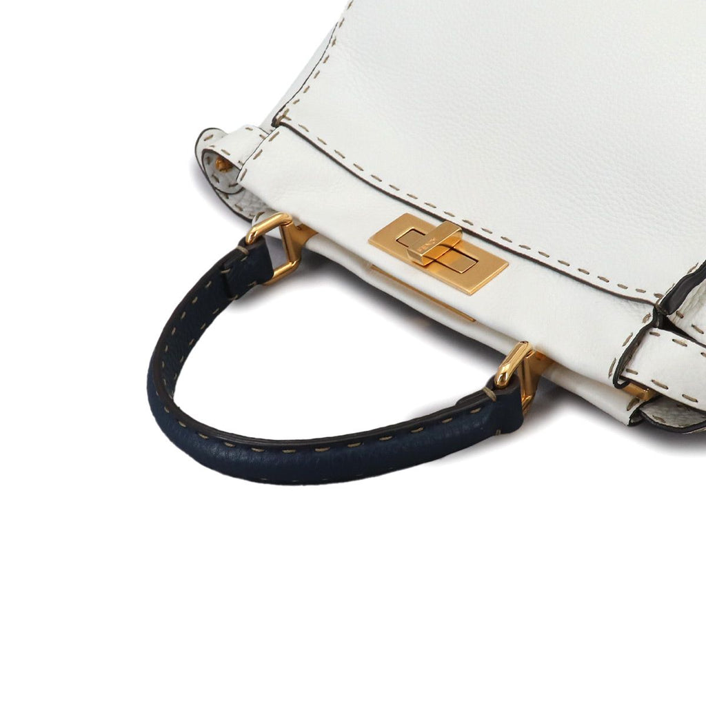 Fendi Selleria Peekaboo Regular 2-Way Bag Leather White Navy — view 5