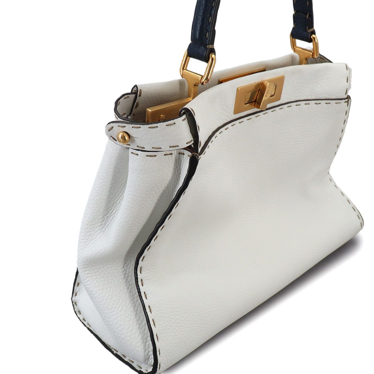 Fendi Selleria Peekaboo Regular 2-Way Bag Leather White Navy — view 8
