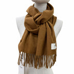 Celine Cashmere Logo Fringe Shawl Scarf Brown 30 180 cm — view 4