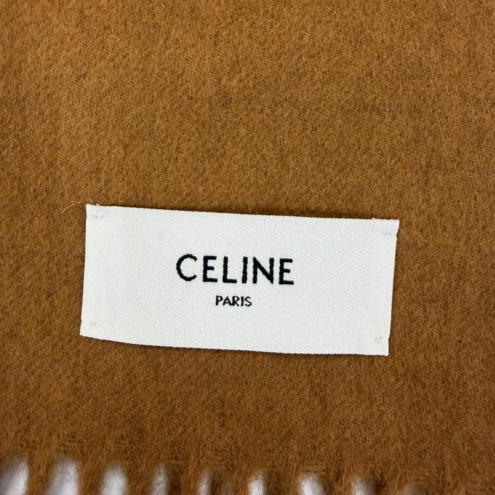 Celine Cashmere Logo Fringe Shawl Scarf Brown 30 180 cm — view 5
