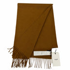 Celine Cashmere Logo Fringe Shawl Scarf Brown 30 180 cm — view 3