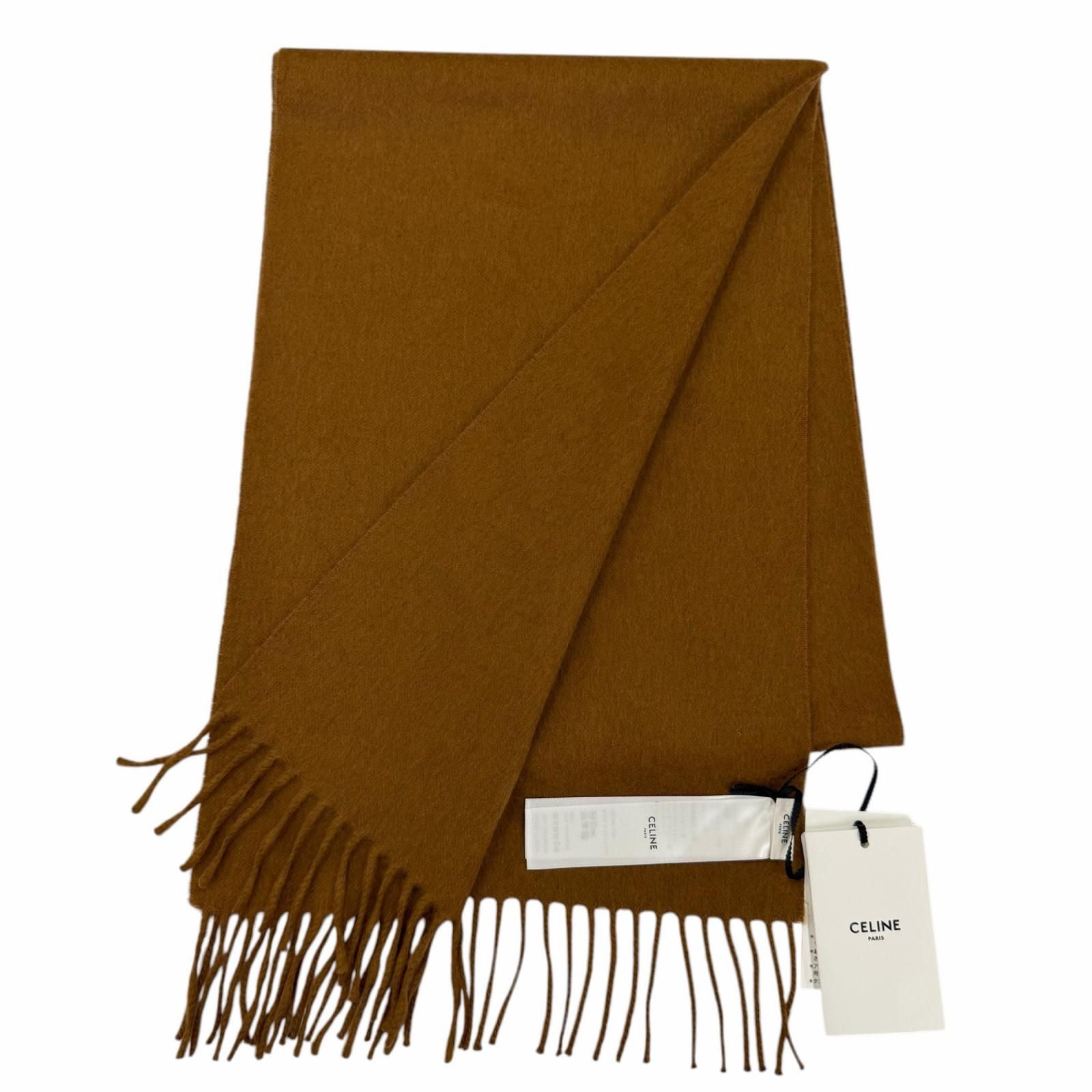 Celine Cashmere Logo Fringe Shawl Scarf Brown 30 180 cm — view 3