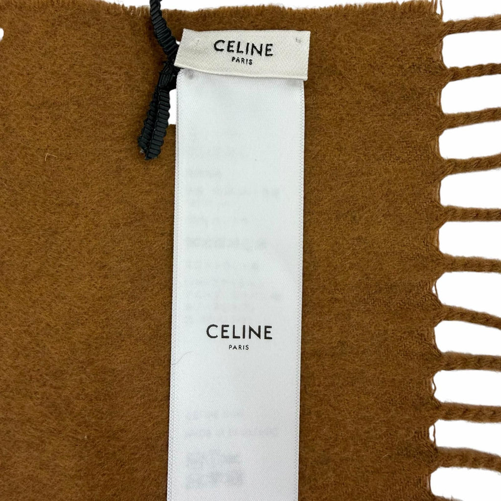 Celine Cashmere Logo Fringe Shawl Scarf Brown 30 180 cm — view 7