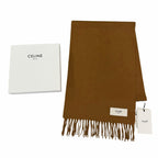 Celine Cashmere Logo Fringe Shawl Scarf Brown 30 180 cm — view 2