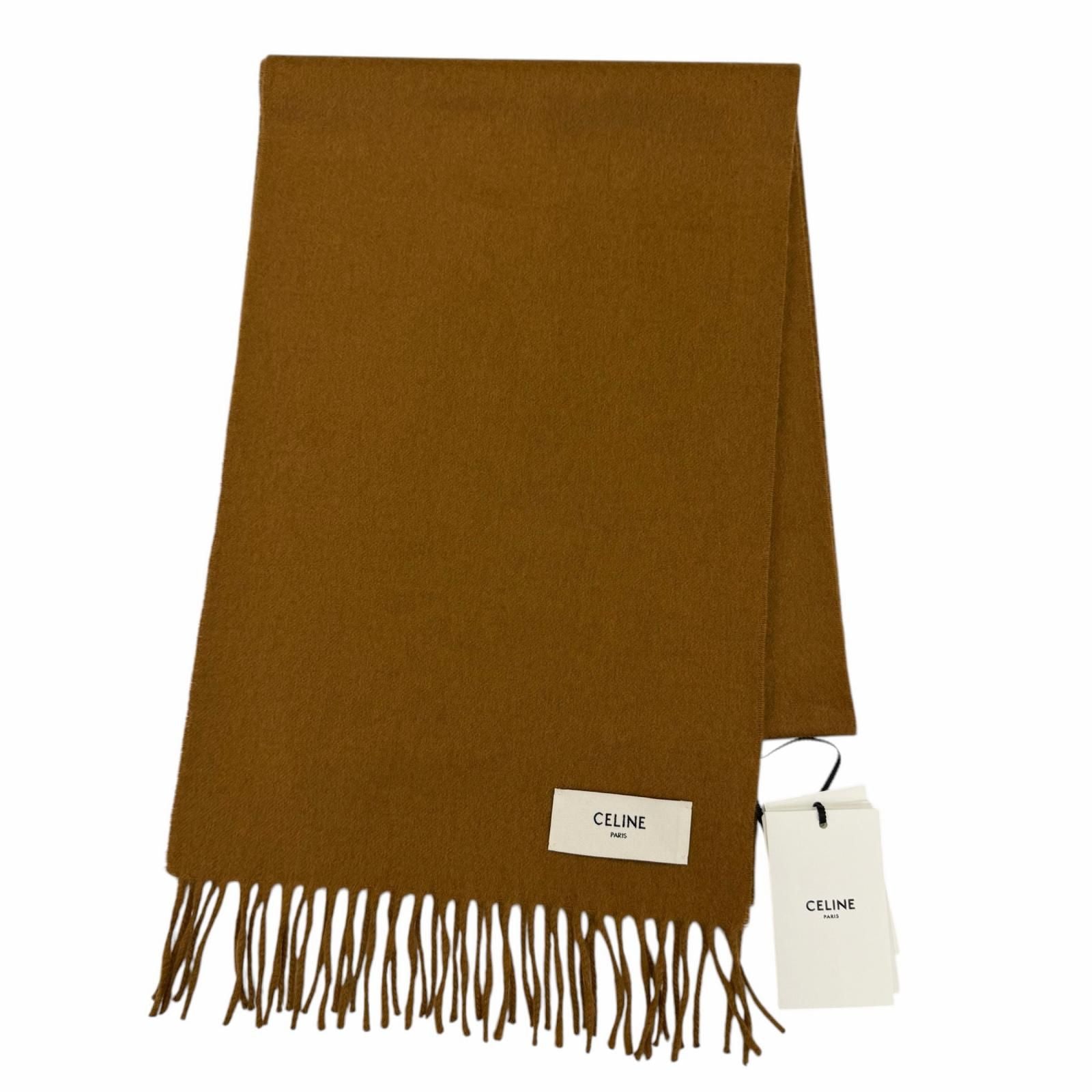 Celine Cashmere Logo Fringe Shawl Scarf Brown 30 180 cm