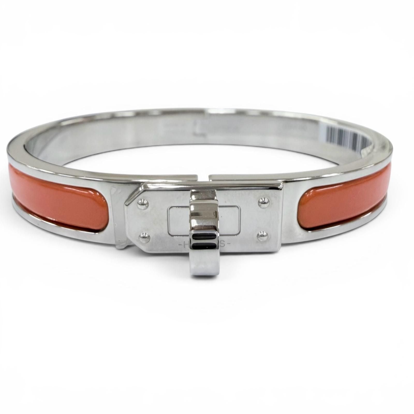 Hermes Mini Click Kelly Bracelet Bangle Silver Orange