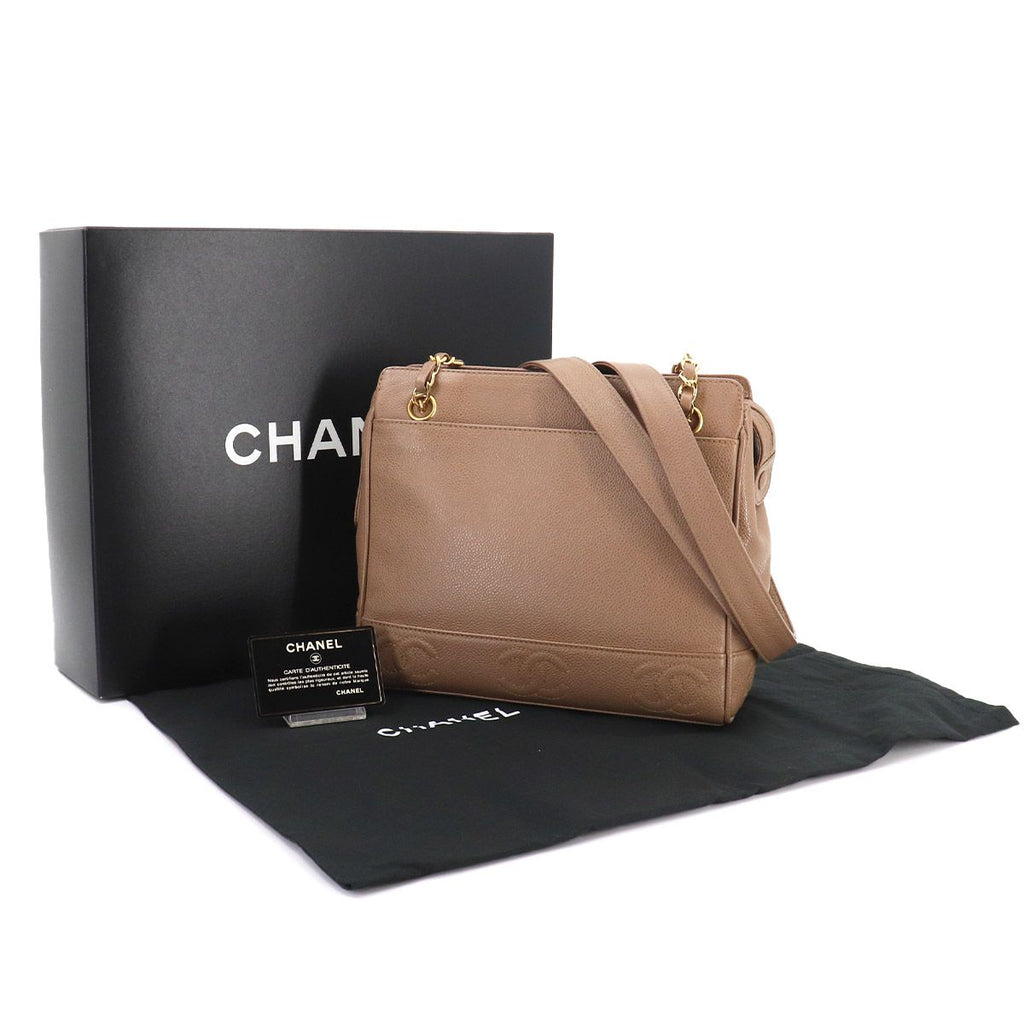 Chanel Triple Coco Chain Shoulder Bag Caviar Leather Light Brown Gold Vintage — view 2