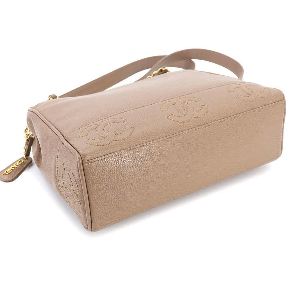 Chanel Triple Coco Chain Shoulder Bag Caviar Leather Light Brown Gold Vintage — view 5
