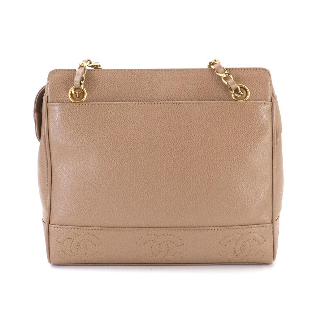 Chanel Triple Coco Chain Shoulder Bag Caviar Leather Light Brown Gold Vintage — view 3