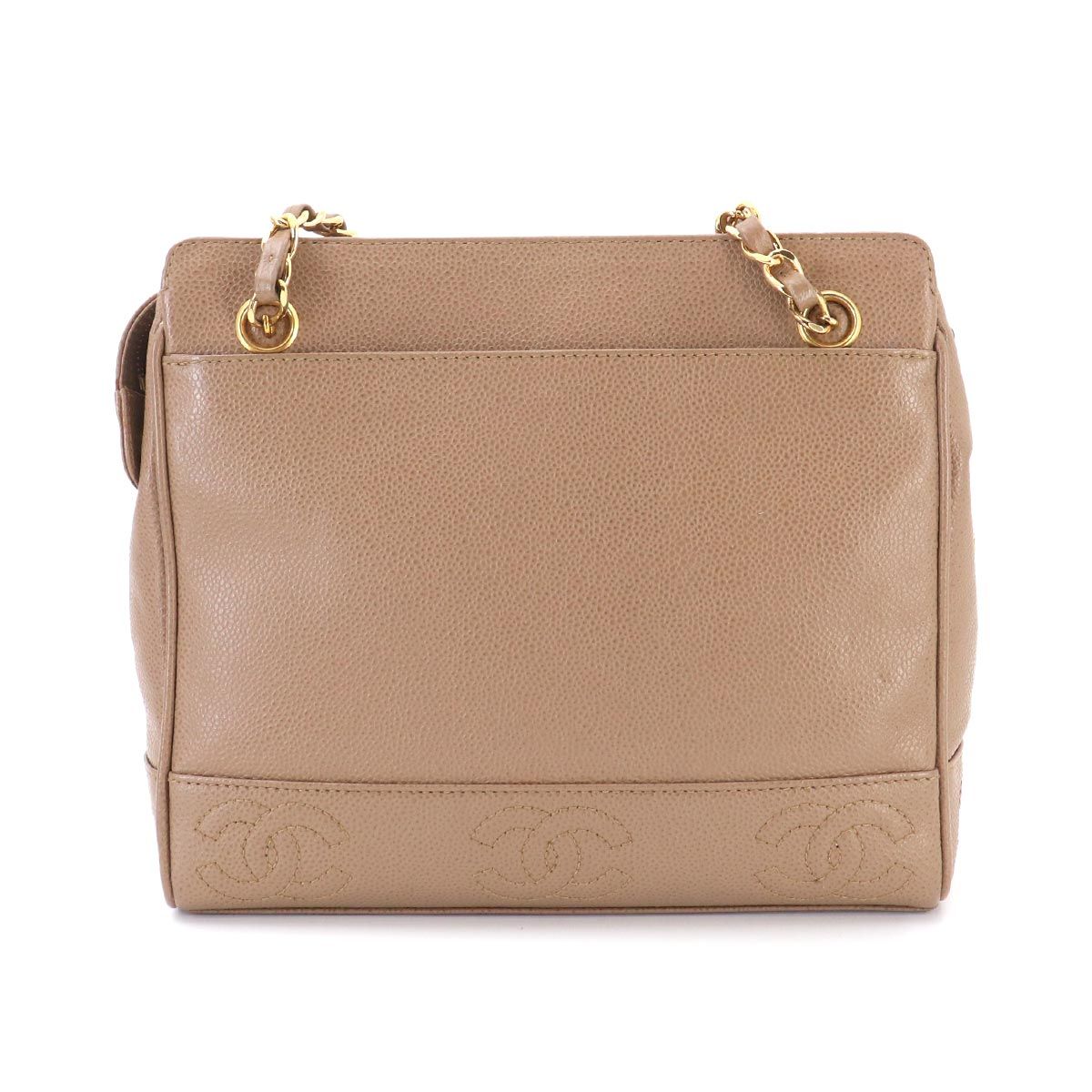 Chanel Triple Coco Chain Shoulder Bag Caviar Leather Light Brown Gold Vintage — view 3
