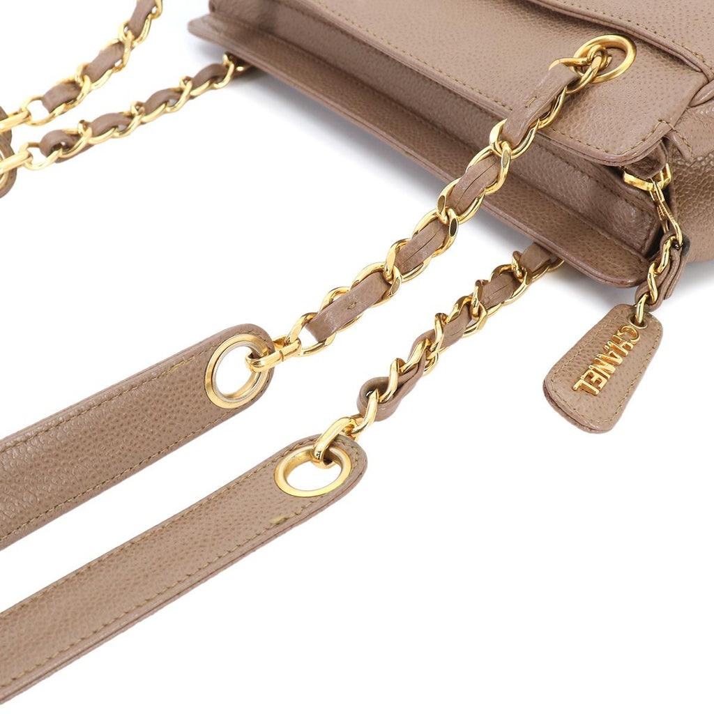 Chanel Triple Coco Chain Shoulder Bag Caviar Leather Light Brown Gold Vintage — view 9