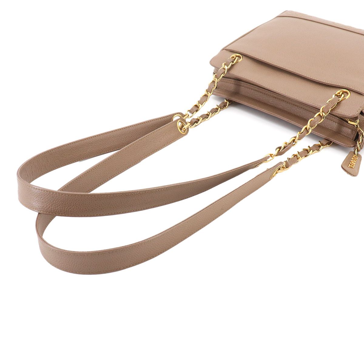 Chanel Triple Coco Chain Shoulder Bag Caviar Leather Light Brown Gold Vintage — view 6