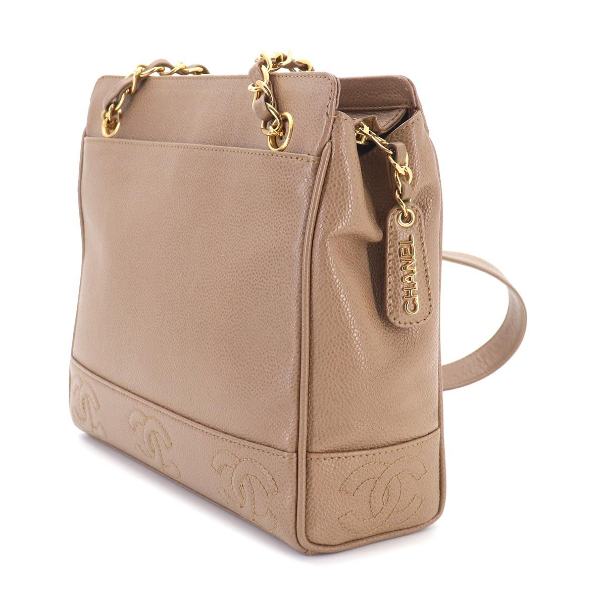 Chanel Triple Coco Chain Shoulder Bag Caviar Leather Light Brown Gold Vintage — view 4