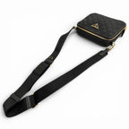 Prada Brick Triangle Logo Jacquard Leather Shoulder Bag Black — view 5