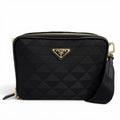 Prada Brick Triangle Logo Jacquard Leather Shoulder Bag Black