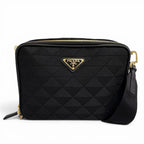 Prada Brick Triangle Logo Jacquard Leather Shoulder Bag Black