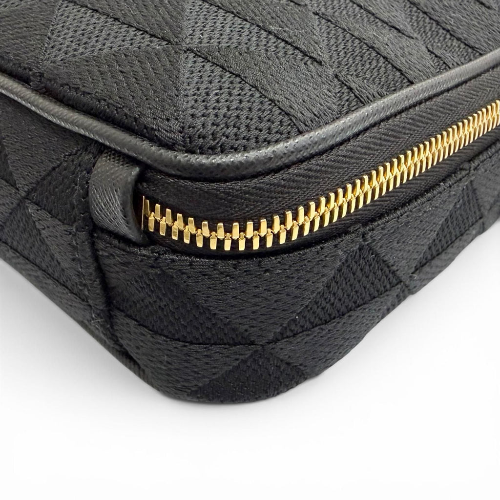 Prada Brick Triangle Logo Jacquard Leather Shoulder Bag Black — view 8