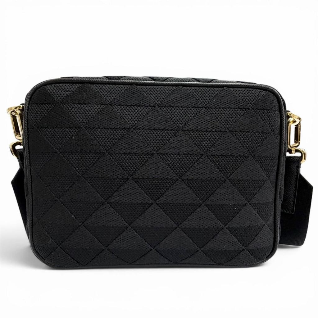 Prada Brick Triangle Logo Jacquard Leather Shoulder Bag Black — view 4