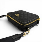 Prada Brick Triangle Logo Jacquard Leather Shoulder Bag Black — view 6